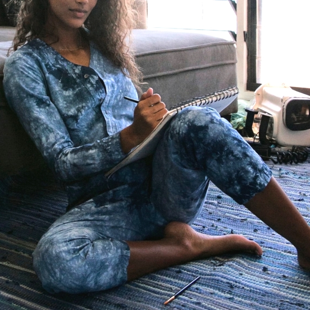 NEW Seeker x FP Indigo Blue Tie Dye Acid Wash Cotton-Hemp Jumpsuit S